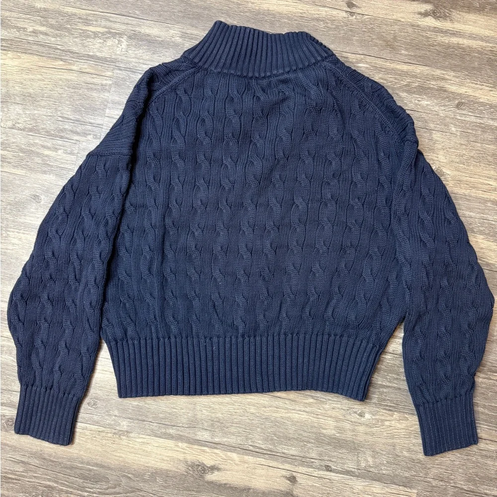 Ralph Lauren Dark Blue Cable-Knit Quarter Zip Sweater - Picture 7 of 11
